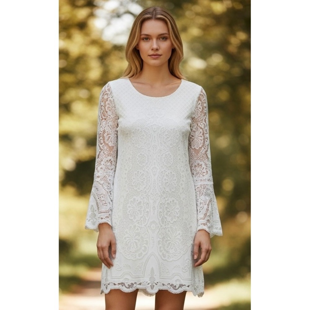 MSSP Max Studio Lace Mini Dress XS White Boho Bridal Rehearsal Romantic Ethereal